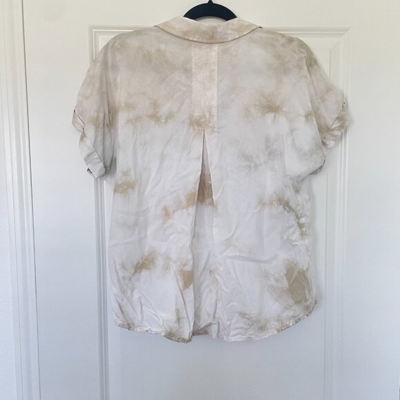Anthropologie Cloth & Stone Tie-Dye Button Down Shirt – Cream & Brown, Size M - Picture 4 of 8